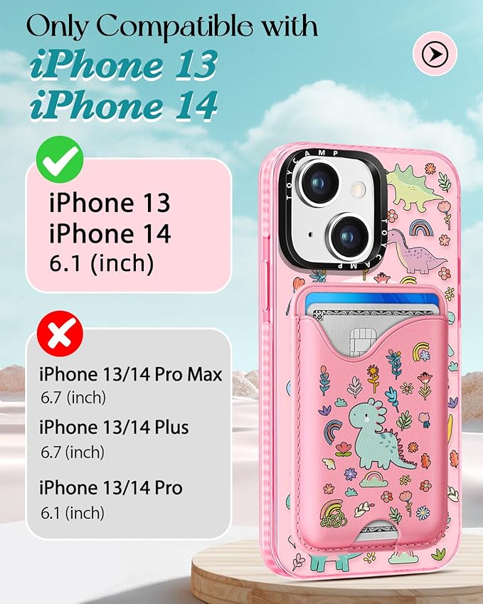 Toycamp for iPhone 14 Case, for iPhone 13 Case - Compatible with Magsafe Credit Card Holder Wallet Magnetic Cute Women Teen Girls Kawaii Girly Unique Animal Design Phone Cover for iPhone 14/13