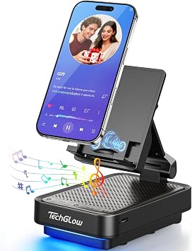 Gifts for Men Women-TechGlow Wireless Induction Speaker with Phone Stand and Ambient Light 4 in 1 Bluetooth Speaker Audio Bracket for Mom Dad Birthday Gift for Girl Boy Cool Gadget Tech Gifts