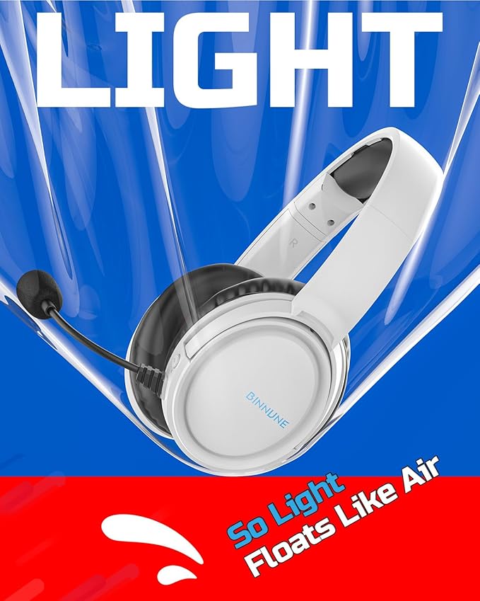 BINNUNE Xbox Wireless Gaming Headset with Mic, Lightweight Over-Ear Comfort for Long Gaming Sessions, Low Latency Wireless + Bluetooth, Flip-to-Mute Noise Cancelling Mic, 50mm Drivers, 40H Battery