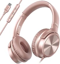 Cowyawn USB C Headphones Wired, Over Ear USB C Wired Headphones with Microphone, Volume Control, HD Stereo Sound, Foldable USB Type C Headphone for Adult/Teens/Laptop/Computer/iPhone 15/16/17, Rose - Image 1