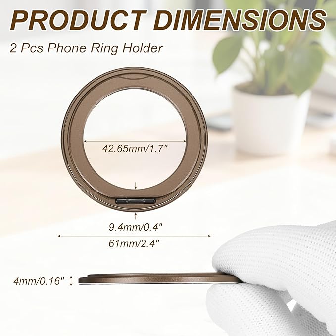 PATIKIL 2Pcs Phone Ring Holder, Metal 360 Rotation Magnetic Phone Grip Holder Stand with Adhesive Backing Smartphone Finger Grip Kickstand for Tablet Case Car Mount Accessory, Desert Gold