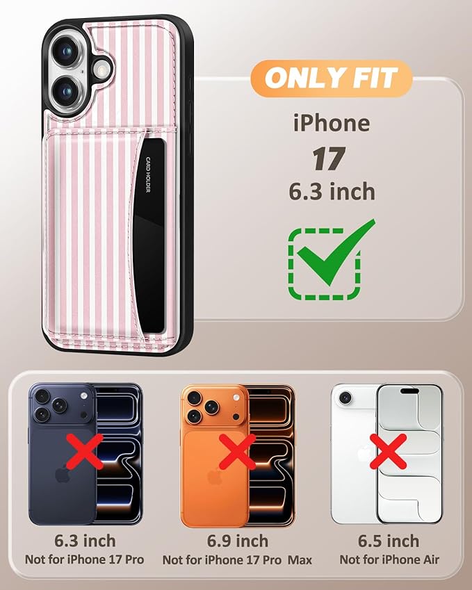 for iPhone 17 Case with Wallet - Fits 4 Card Slots, Compatible with MagSafe for Women Aesthetic Durable PU Leather Credit Card Holder Kickstand Phone Cover for Apple 17, Stripes