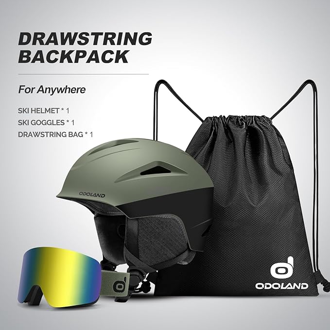 Odoland Ski Helmet, Snowboard Helmet with Ski Goggles for Adults and Youth, Audio Compatible, Shockproof, Windproof, Safety Snow Sports Helmet and Protective Glasses for Men Women