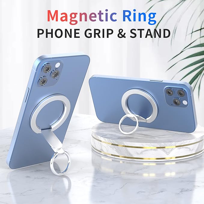 RapidX Snapo 2-in-1 Magnetic Phone Grip & Stand, Holder with Adjustable Kickstand, MagSafe Compatible with iPhone 12, 13, 14 Pro, Pro Max, Mini (Silver)