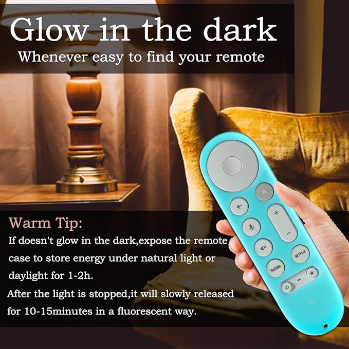 Silicone Protective Sleeve Set for Google TV Streamer 4K 2024 Chromecast TV Streamer 4K Host Box and Voice Remote Glow in The Dark Glow Sky Blue