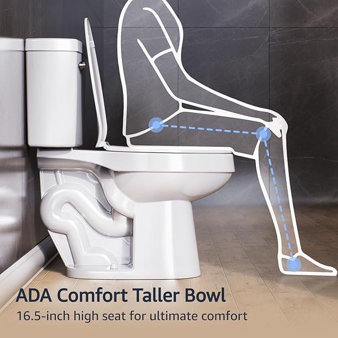 White 2-piece Elongated Toilet with Standard 12-in Rough-in, ELLAI Powerful Single Flush 1.28 GPF ADA Chair Height Toilet (Seat Included)