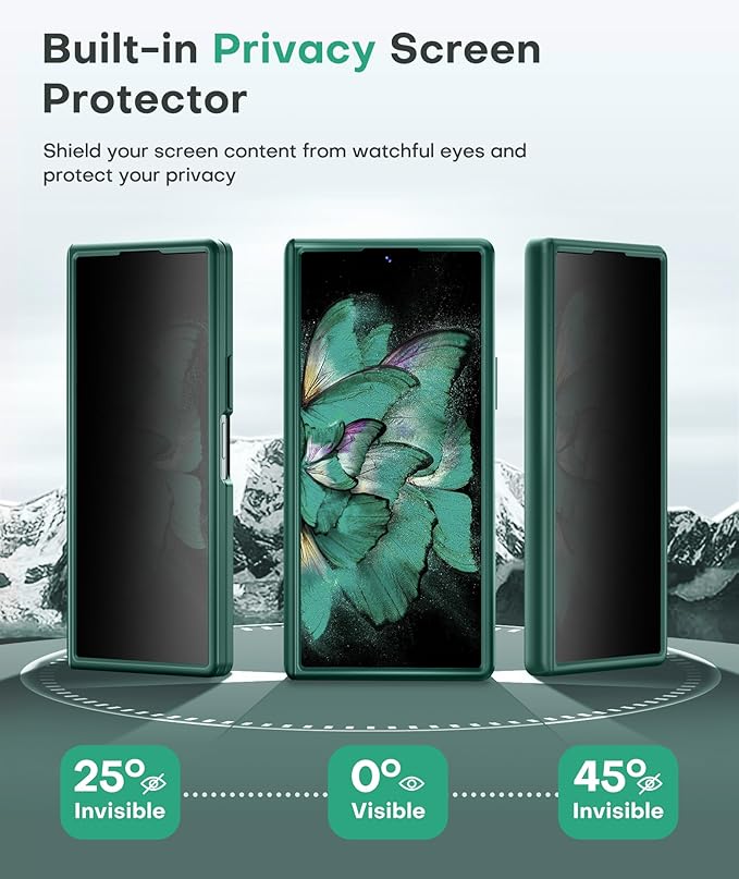 BERFY for Samsung Galaxy Z Fold 7 Case with Privacy Screen Protector, [Compatible with MagSafe][Anti Spy] Built-in Hidden Kickstand, Full-Body Shockproof Slim Phone Case for Z Fold 7, Green