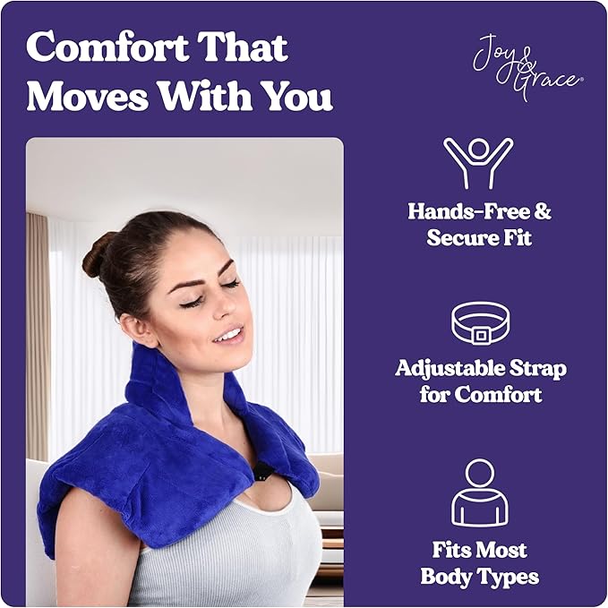Microwavable Heating Pad for Neck, Shoulders, and Back by Joy & Grace | 5 Lb Weighted Neck & Shoulder Wrap | Moist Heat Therapy Pack for Relaxation and Comfort | Soft Micro-Mink Cover | Scented Blue