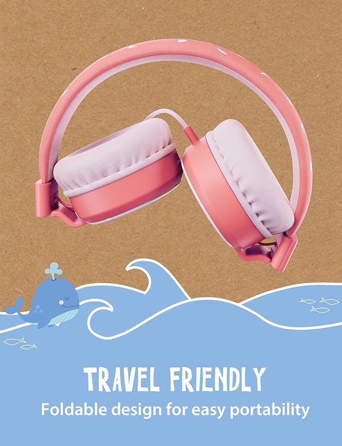 Planet Buddies Whale Kids Headphones Wired, On Ear Headphones for Todler, 85db Volume Limited, Safe Foldable Earphones for Kids with Microphone, Childrens Headset for School/Tablet/Travel - Blue