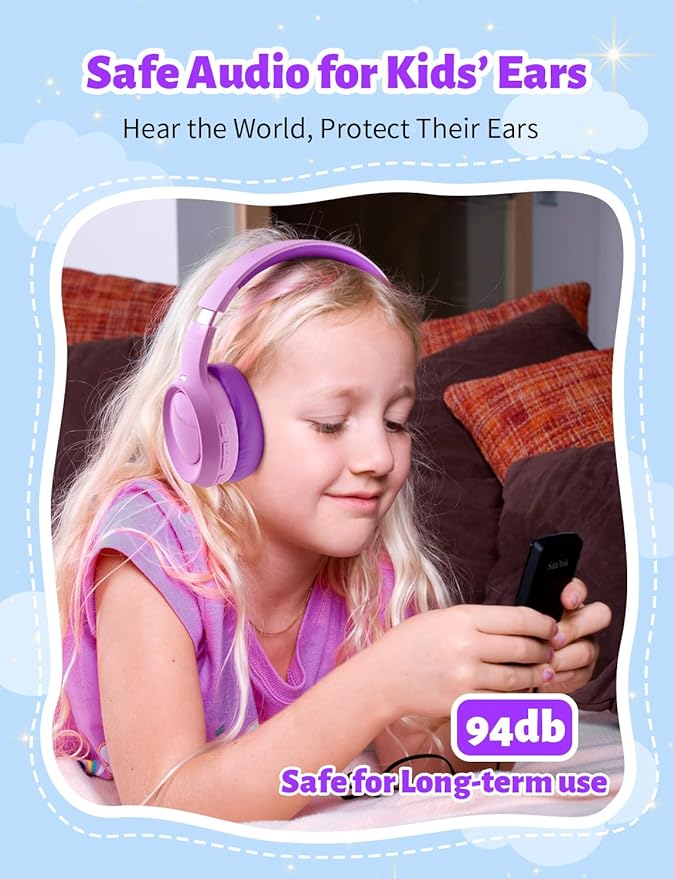 Active Noise Cancelling Headphones for Girls, 70H Play Time, Safe Volume 94dB, Bluetooth 6.0, Hybird ANC Kids Headphones Wireless for School/Travel/Airplane(Purple Pink)