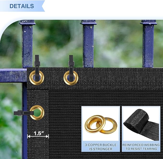 E&K Sunrise 4' x 12' Privacy Fence Screen with Grommets, Outdoor Windscreen Fence Covering Privacy Screen UV Blockage for Backyard Garden Patio, Zip Ties Included (Black)