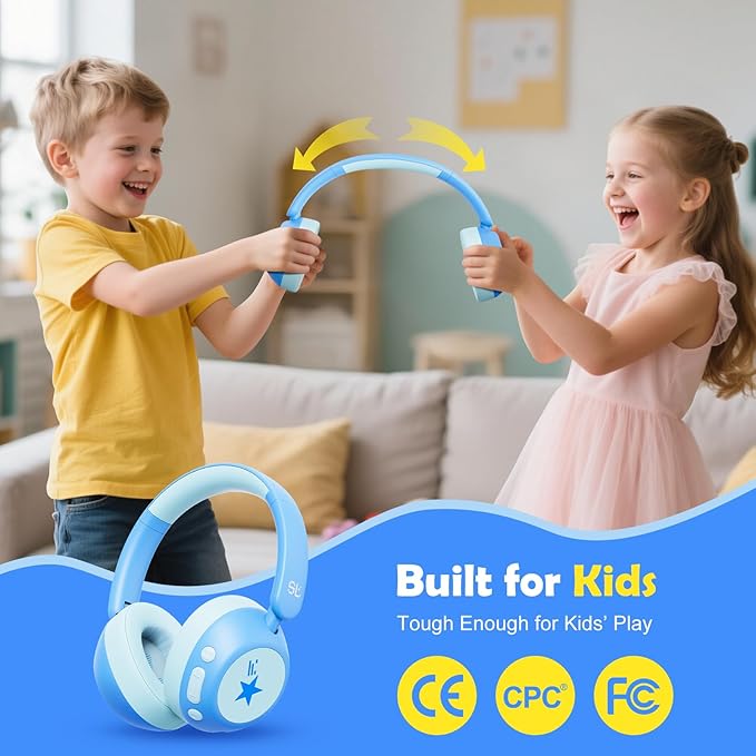 Steellumen Nova1Star Active Noise Cancelling Headphones for Kids, 70H Play Time,Bluetooth6.0,3-Level Volume 75/85/94dB,ANC Safe Wireless Listen, Fast Charging,with Mic,for School,Travel & Airplane