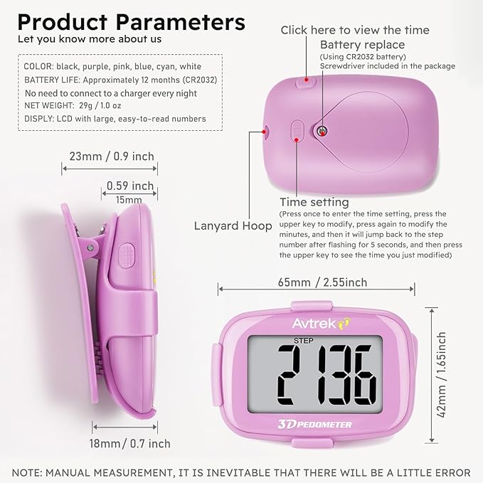 3D Step Counter Clip On with LED Backlight Pocket Pedometer for Walking Outdoor Activities Fitness Tracker Without Smartphone