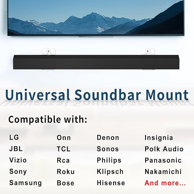 notiela 2 Pack Universal Soundbar Mount Shelf Sound Bar Mounts for Samsung, Sony, LG, Vizio, Bose, Onn and More Soundbar Wall Mount - Sound Bar Mount Under TV,White