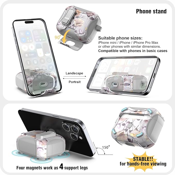 wenew Compatible with AirPods Pro 3 Generation (2025) Case Cover with Phone Stand, Cleaning Kit, Lanyard, Compatible with Magsafe, Magnetic Automatic Lock iPod Pro 3 Case (Gray, AirPods Pro 3)
