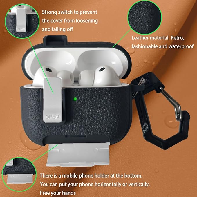 for Leather AirPods Pro 3 Case 2025| Cute Air Pods Pro 3 Case with Lock(Model A2700/A2931) | with Phone Holder & Keychain | Airpods 3 Pro Cases for Man Women(WhiteBlack)