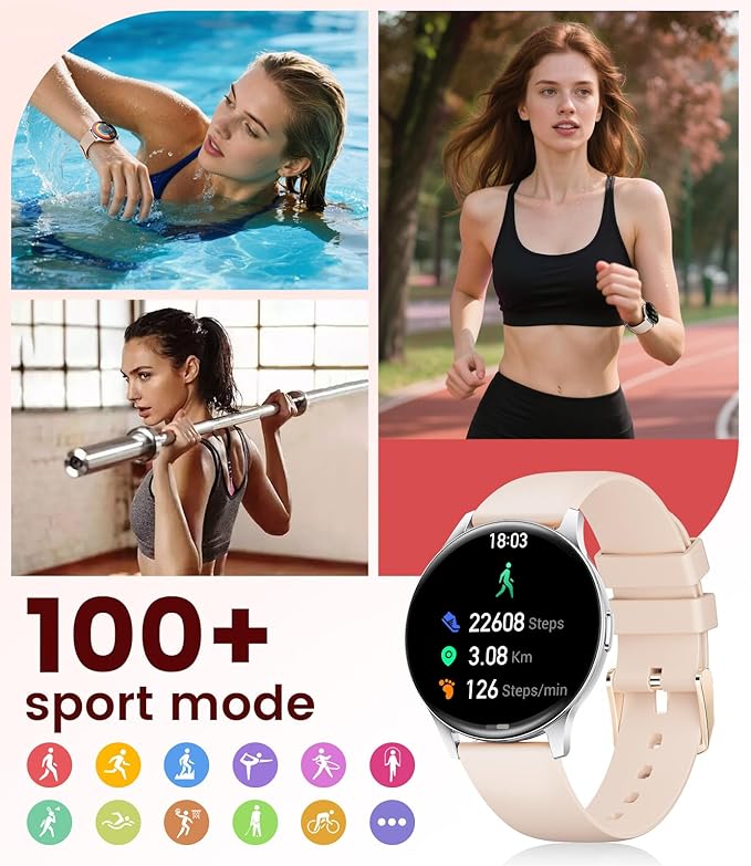 LIGE Smart Watch for Women, 1.43" AMOLED Screen Smartwatch with Answer/Make Call for iPhone/Android/Samsung, Fitness Tracker with 120+ Sport Modes, Sleep/Health Monitor, IP68 Waterproof, 2 Bands,Gold