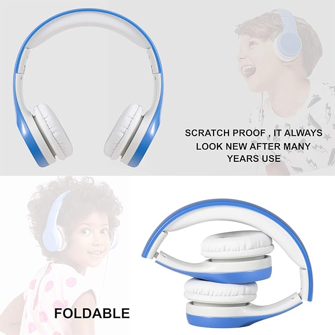 Kids Headphones with Cord, Toddler Headphones with Sharing Function, 85dB/93dB Safe Volume Limit, for Toddler Children Baby Boys Girls On-line Study, School, Travel use (Light Blue)