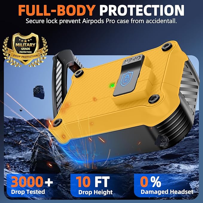 Compatible with AirPods Pro 2nd/1st Case,Magnetic Automatic Lock with Cleaning Kit,Compatible with Magsafe,Carbon Fiber Texture Cover -Yellow