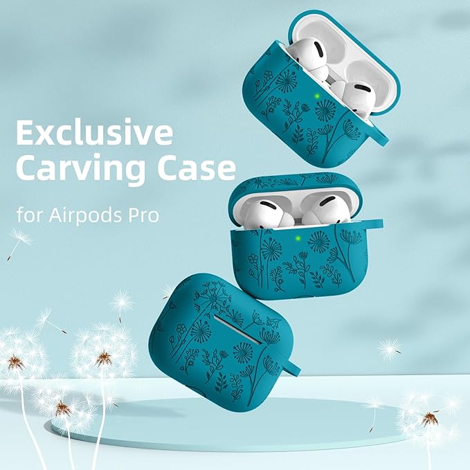 Lerobo Flower Engraved for Airpods Pro/Airpod Pro 2 Case, Cute Soft Silicone Skin Full Protective Cover Compatible with Apple Airpods Pro 2nd Generation Case/1st Generation with Keychain
