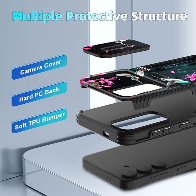 for Galaxy S24 Plus Case Built in Slide Camera Lens Cover,Heavy Duty Shockproof Protection Dual Layer Case for Samsung Galaxy S24 Plus (6.7") 2024,Flower Hummingbird