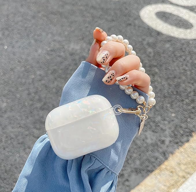for Cute Glitter Airpods Pro/Pro 2 Gen Case with Cleaner Pen, Shell Pattern iPod Pro 2nd/1st Generation Cover Protective Skin Girl Women with Luxury Pearl Keychain 2023/2022/2019 - Colorful