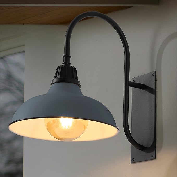 JONATHAN Y JYL7614K Stanley 12.25" 1-Light Farmhouse Industrial Indoor/Outdoor Iron LED Gooseneck Arm Outdoor Sconce for Entryway Lobby Kitchen Bathroom Bedroom Living Room Hallway, Matte Silver Blue