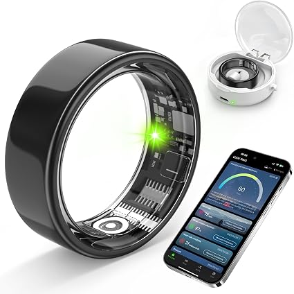 Smart Ring with Sleep Monitoring, Step Counting, Heart Rate for iPhone and Android, No Subscription Fee, IP68 Waterproof Health Tracker (Black, 7)