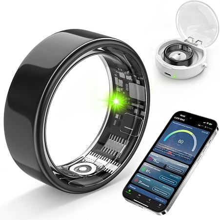Smart Ring with Sleep Monitoring, Step Counting, Heart Rate for iPhone and Android, No Subscription Fee, IP68 Waterproof Health Tracker (Black, 7)