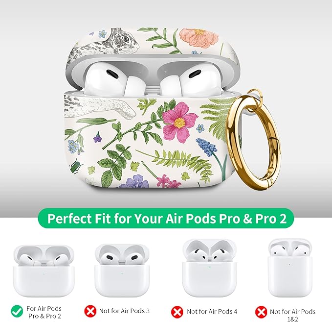 Compatible with Airpod pro 2nd/1st Generation Case Cover with Gold Round Keychain Cute Pattern Hard & Anti Slip Cover for Men Women & Girls（Cute Bunny）