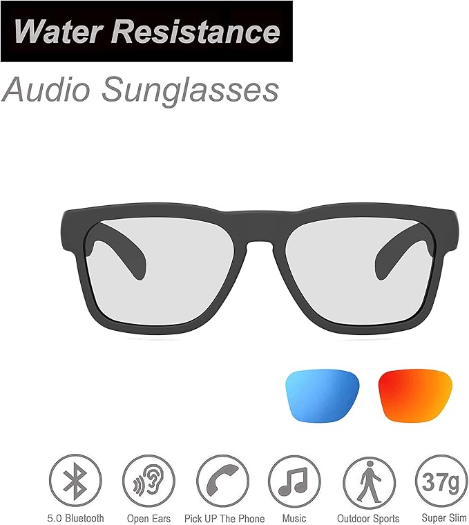 OhO Smart Glasses,Safety Glasses with Bluetooth Speaker,Indoor/Outdoor UV Protection and Voice Control,Unisex(Blue Light Lens)