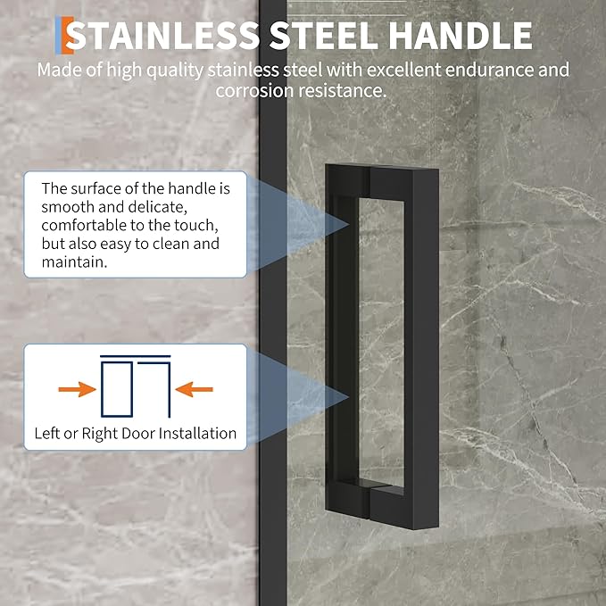 Shower Door 56-60" W x 72" H, Sliding Door, 1/4" (6mm) Clear Tempered Glass, Space-Saving Design for Modern Bathrooms