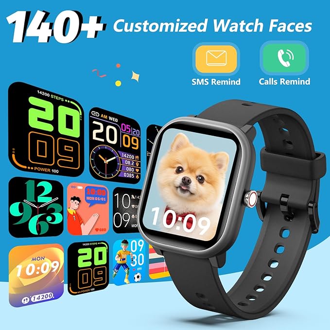 Kids Wach for Girls Boys 6-15 Year Old - Smart Watch for Kids 1.8" Fitness Tracker ,No Phone needed,Pedometer Sleep Monitor Heart Rate Waterproof,Puzzle Game for Girls Boys Teens Birthday Gift (Black)