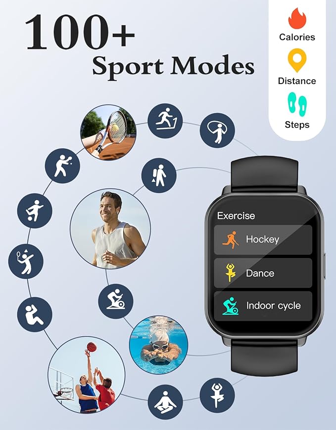 RUIMEN Smart Watches for Men Women (Answer/Make Calls, 2 Bands Included), 1.8" Smartwatch for iOS/Android Phones, Fitness Tracker Heart Rate/Sleep Monitor Digital Watch Waterproof Black