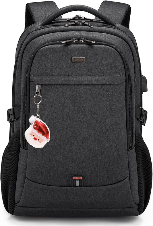 DUSLANG 17 Inch Laptop Backpack for Travel Water Resistant College Backpack for Men Women Laptop Bag with USB Charging Port Key Hanging Ornament Christmas Decorative,Black