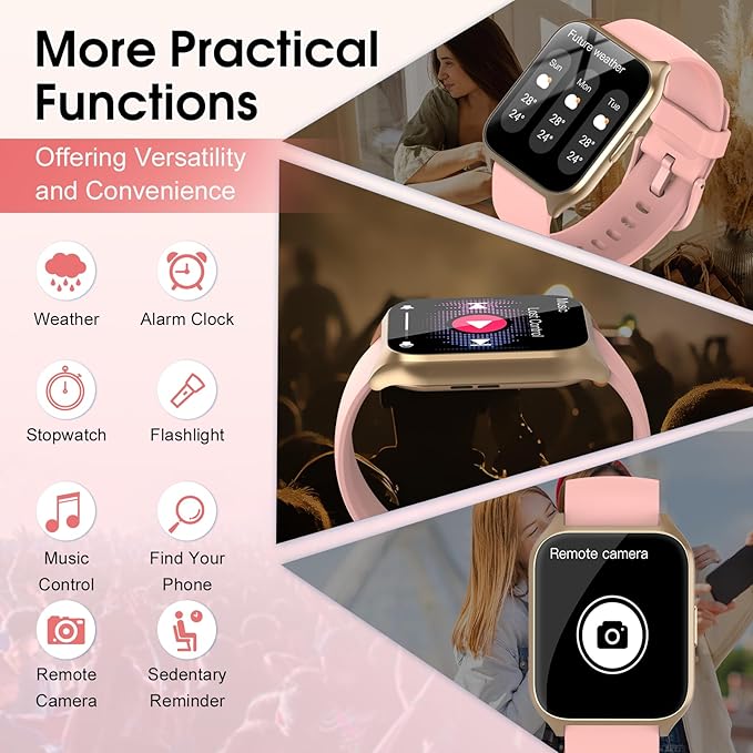 Smart Watch, 1.85" HD Smartwatches for Men Women (Answer/Make Calls), 100+ Sport Modes Fitness Tracker Watch, Heart Rate/Sleep Monitor, IP68 Waterproof Activity Tracker, 2025 Smartwatch Pink