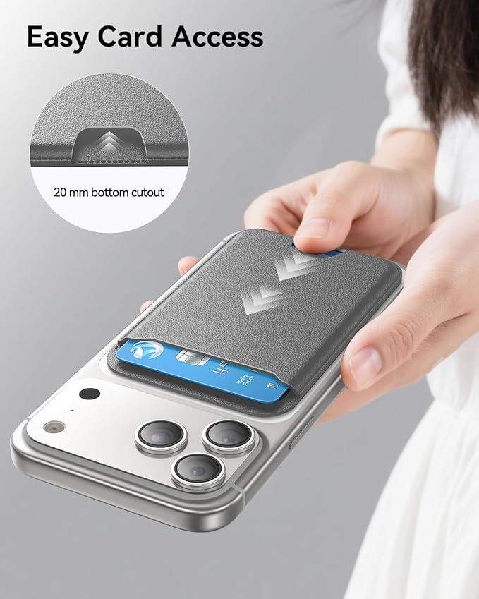 for MagSafe Wallet, 3 Cards Holder, Slim Magnetic Phone Wallet for iPhone 17/16/15/14/13/12 Pro Max Plus Air Series,RFID Blocking Vegan Leather,Titanium Grey