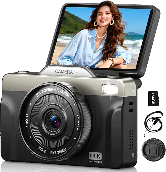 4K Digital Camera for Photography, 64MP Vlogging Travel Camera for YouTube