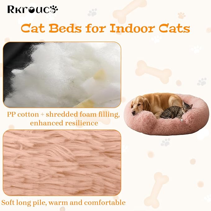 Fluffy Dog Bed Calming Donut Beds for Large Dogs Warming Round Small Medium Pet Nest Cozy Cat Mattress Indoor Washable Puppy Kennel Kittens Sleep Mat (XS, 20×20 inch, Fresh Pink)