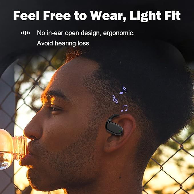 Single Earbud Open Ear Air Bone Conduction Earbud One Ear Headphones Ear Buds Head Set Wireless Bluetooth Headset Earpiece for Cell Phone Ear Piece with Microphones