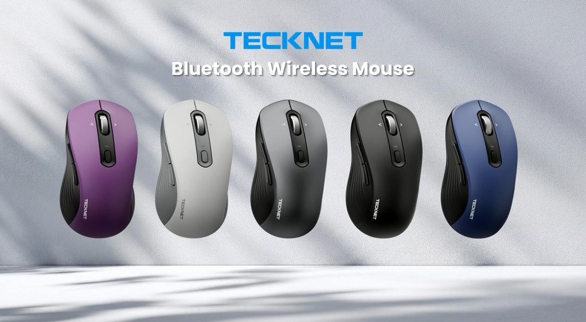 TECKNET Rechargeable Wireless Bluetooth Mouse with 4-Way Wheel, 3-Device