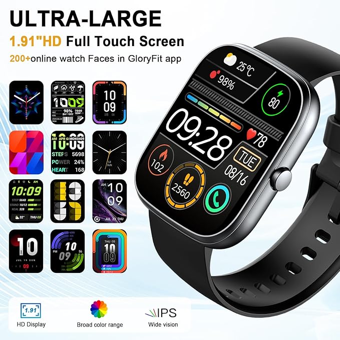 Smart Watch, 1.91" HD Smartwatch for Men Women (Answer/Make Call), 2025 Fitness Watch Heart Rate/Activity/Step/Sleep Monitor, IP68 Waterproof 110+ Sport Mode, Step Counter Black