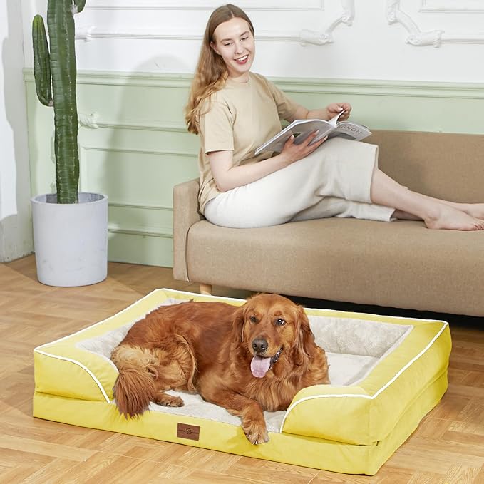 Comfort Expression Orthopedic Dog Bed for Small Dogs 20x14 Inch, Waterproof Egg Crate Foam Small Pet Bed with Removable Bolsters, Dog Couch with Washable Cover & Non-Slip Bottom, Spicy Mustard