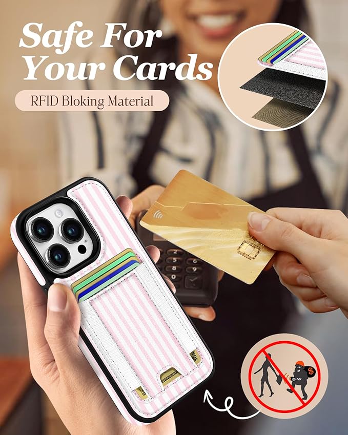 Shorogyt for iPhone 13 Pro Wallet Case - Fits 5 Cards, Compatible with Magsafe Detachable Magnetic Credit Card Holder Leather Cardholder Cute Phone Cover Women Girls for Apple 13Pro, Striped