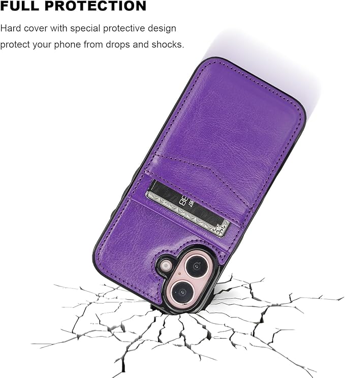 KIHUWEY Compatible with iPhone 16 Case Wallet with Credit Card Holder, Flip Premium Leather Magnetic Clasp Kickstand Heavy Duty Protective Cover for iPhone 16 6.1 Inch (Purple)