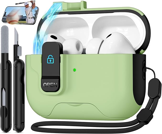 Compatible with AirPods Pro 3 2025 Case with Phone Stand & Cleaning Kit,Magnetic Automatic Lock Design Cover for Air pods Pro 3rd- (Matcha Green)