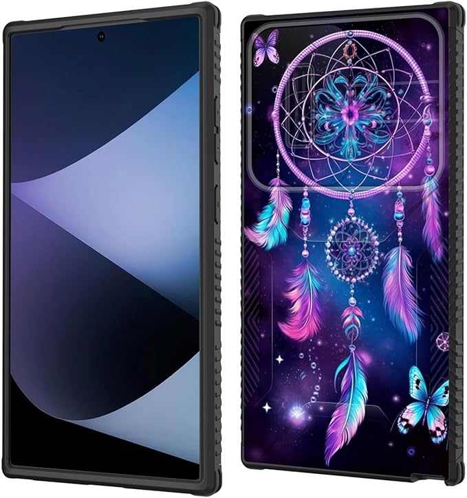 for Galaxy S24 Ultra Case Built in Slide Camera Lens Cover,Heavy Duty Shockproof Protection Dual Layer Case for Samsung Galaxy S24 Ultra 6.8" 2024,Butterfly Dream Catcher