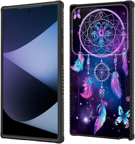 for Galaxy S24 Ultra Case Built in Slide Camera Lens Cover,Heavy Duty Shockproof Protection Dual Layer Case for Samsung Galaxy S24 Ultra 6.8" 2024,Butterfly Dream Catcher
