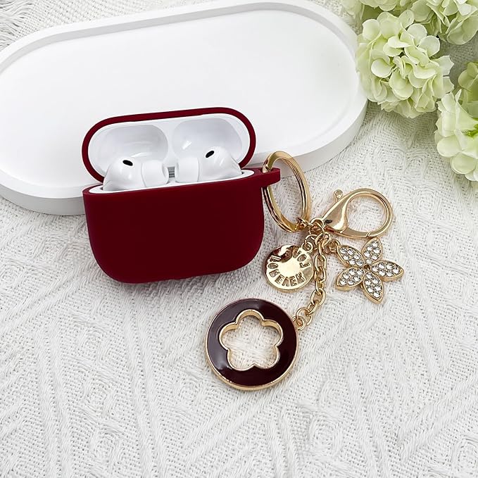 Compatible with AirPods Pro 3 Case Cover 2025 with Bling Keychain Cleaner Kit Silicone Case for AirPods Pro 3rd Generation Wireless Earbuds (Burgundy)