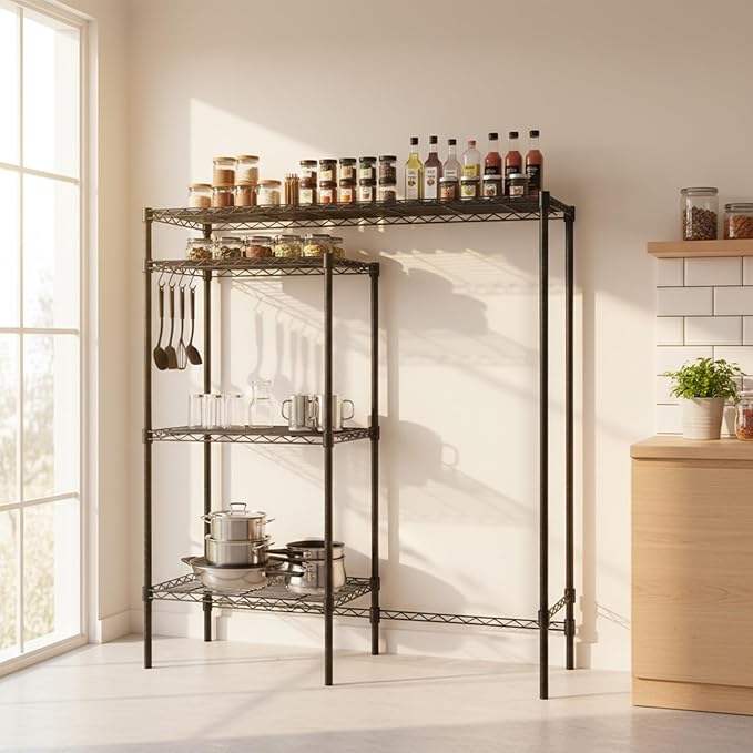 4-Tier Heavy-Duty Mini Fridge Stand with Storage, Adjustable Microwave Stand & Baker Rack, Space-Saving Organizer for Kitchen, Dorm, Office,18Wx48Dx53H